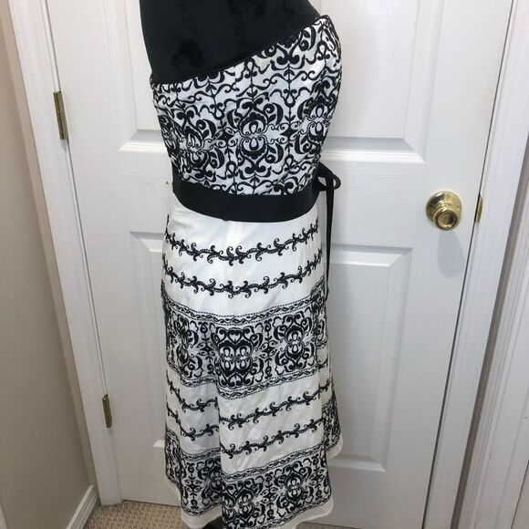 WHBM black white strapless belt sash dress size 6 - Picture 7 of 14
